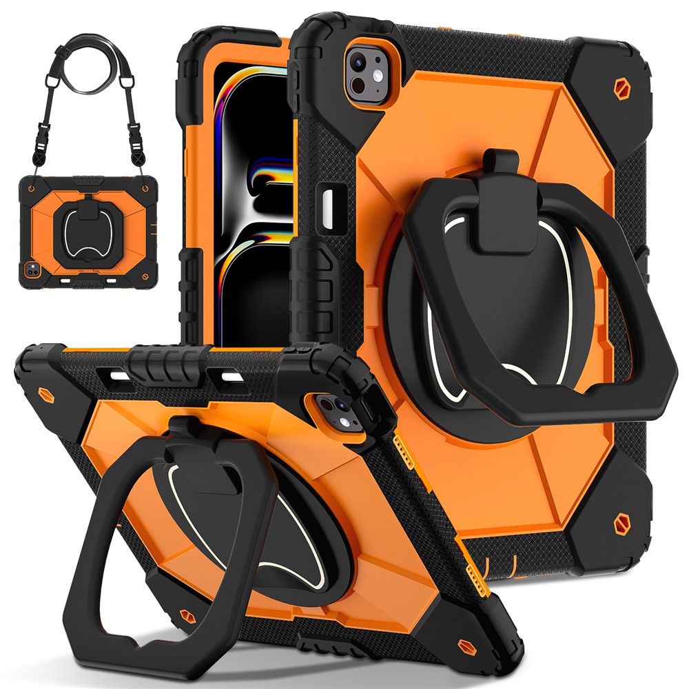 For iPad Pro 13 (2025) / 13 (2024) Kickstand Case Silicone+PC Tablet Cover - Black / Orange
