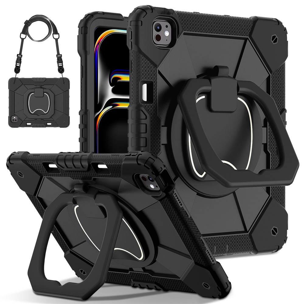 For iPad Pro 13 (2025) / 13 (2024) Kickstand Case Silicone+PC Tablet Cover - Black / Black