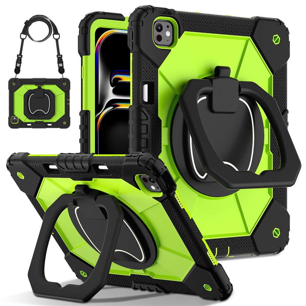 For iPad Pro 13 (2025) / 13 (2024) Kickstand Case Silicone+PC Tablet Cover - Black / Yellowgreen