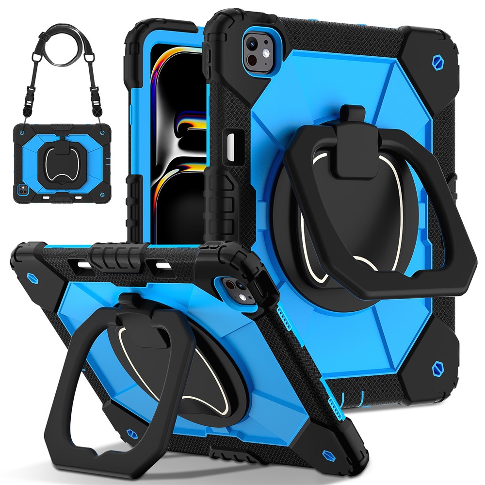 For iPad Pro 13 (2025) / 13 (2024) Kickstand Case Silicone+PC Tablet Cover - Black / Blue