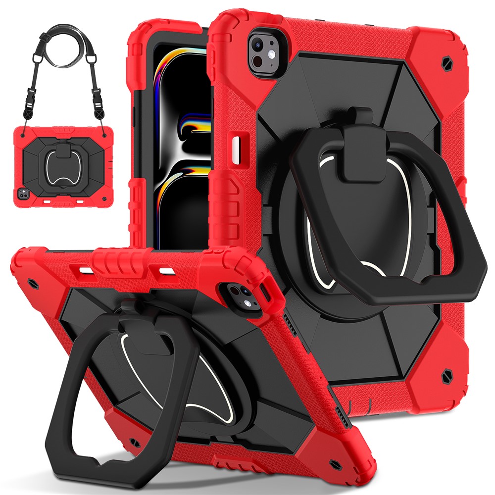 For iPad Pro 13 (2025) / 13 (2024) Kickstand Case Silicone+PC Tablet Cover - Red / Black