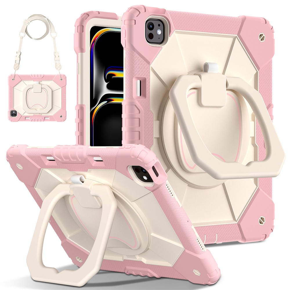 For iPad Pro 13 (2025) / 13 (2024) Kickstand Case Silicone+PC Tablet Cover - Rose Gold / Grey