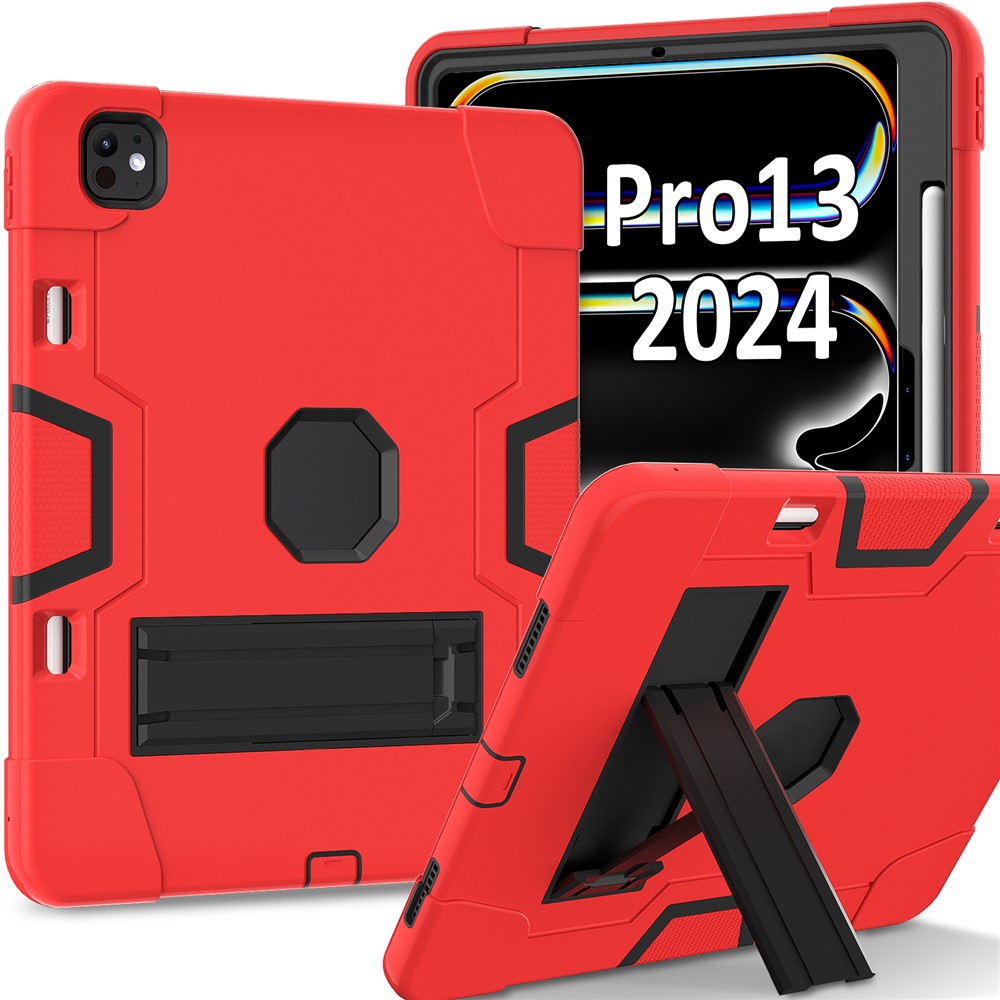 For iPad Pro 13 (2025) / 13 (2024) Case Robot Style Silicone + PC Tablet Cover with Kickstand - Red / Black