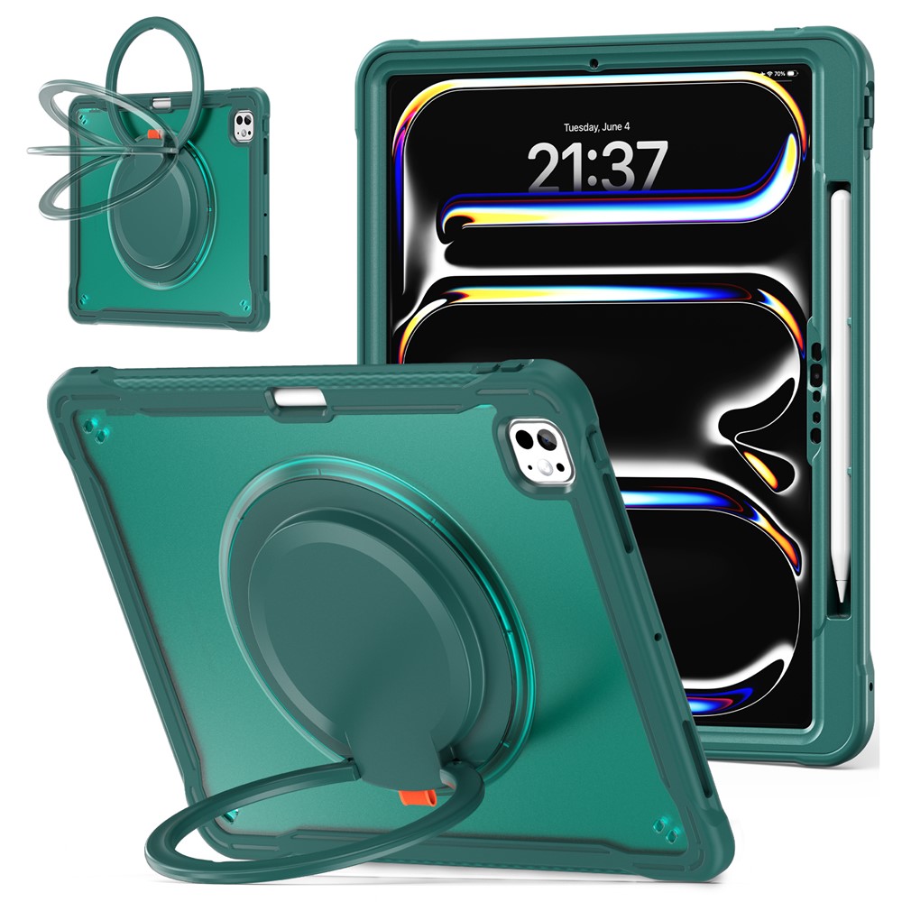 For iPad Pro 13 (2025) / (2024) Case Rotary Kickstand PC+TPU+Silicone Tablet Cover - Midnight Green