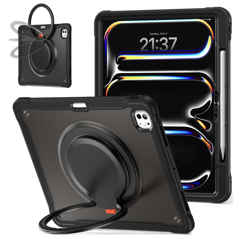 For iPad Pro 13 (2025) / (2024) Case Rotary Kickstand PC+TPU+Silicone Tablet Cover - Black