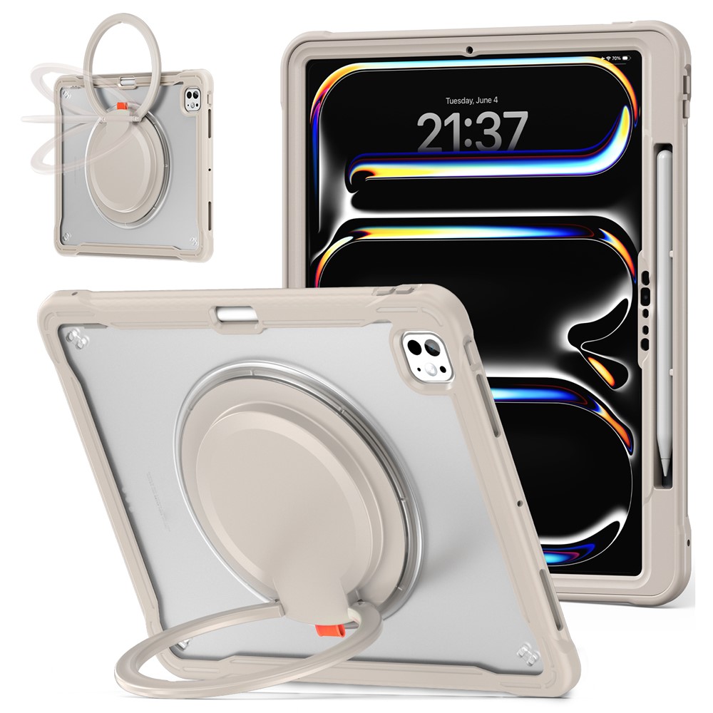 For iPad Pro 13 (2025) / (2024) Case Rotary Kickstand PC+TPU+Silicone Tablet Cover - Khaki