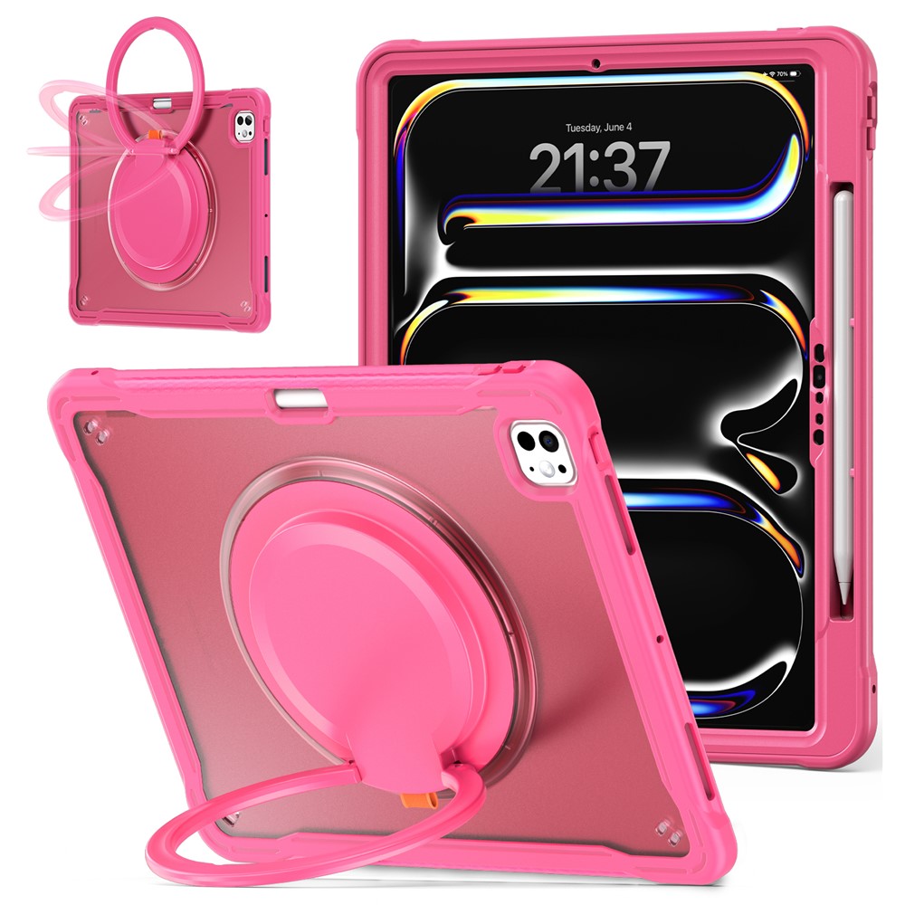 For iPad Pro 13 (2025) / (2024) Case Rotary Kickstand PC+TPU+Silicone Tablet Cover - Rose