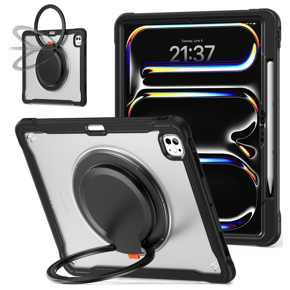 For iPad Pro 13 (2025) / (2024) Case Rotary Kickstand PC+TPU+Silicone Tablet Cover - Transparent