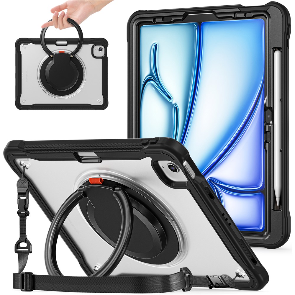 For iPad Air 11 (2025) / (2024) / Air (2022) / (2020) / Pro 11 (2022) / (2021) / (2020) / (2018) Kickstand Cover with Shoulder Strap - Transparent