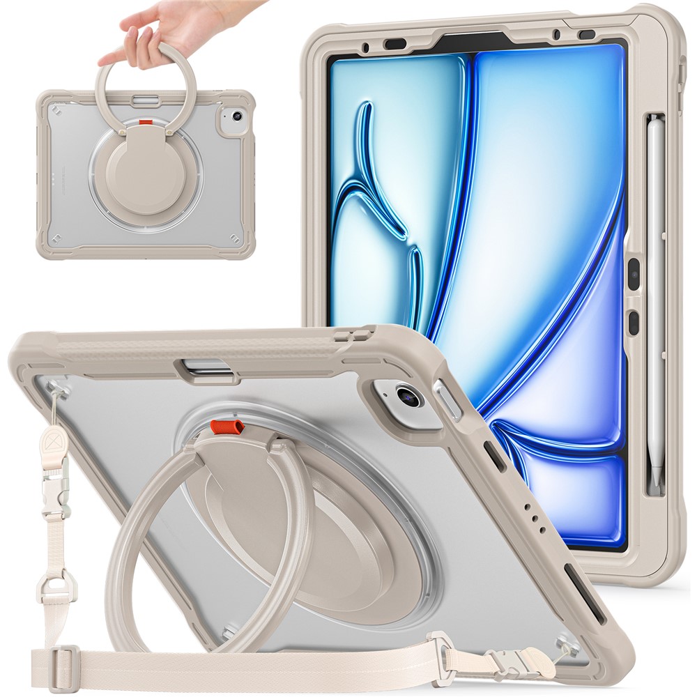 For iPad Air 11 (2025) / (2024) / Air (2022) / (2020) / Pro 11 (2022) / (2021) / (2020) / (2018) Kickstand Cover with Shoulder Strap - Khaki