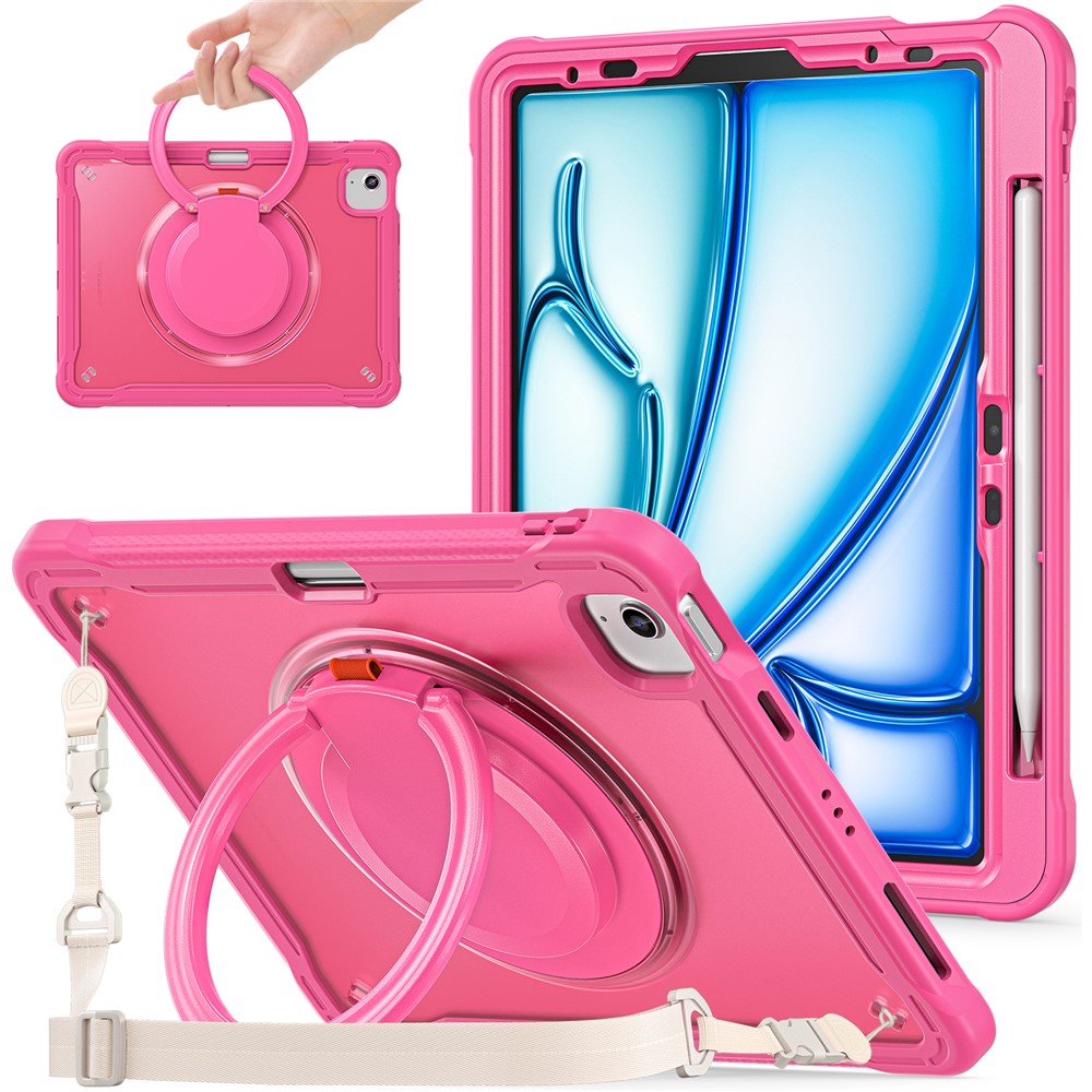 For iPad Air 11 (2025) / (2024) / Air (2022) / (2020) / Pro 11 (2022) / (2021) / (2020) / (2018) Kickstand Cover with Shoulder Strap - Rose