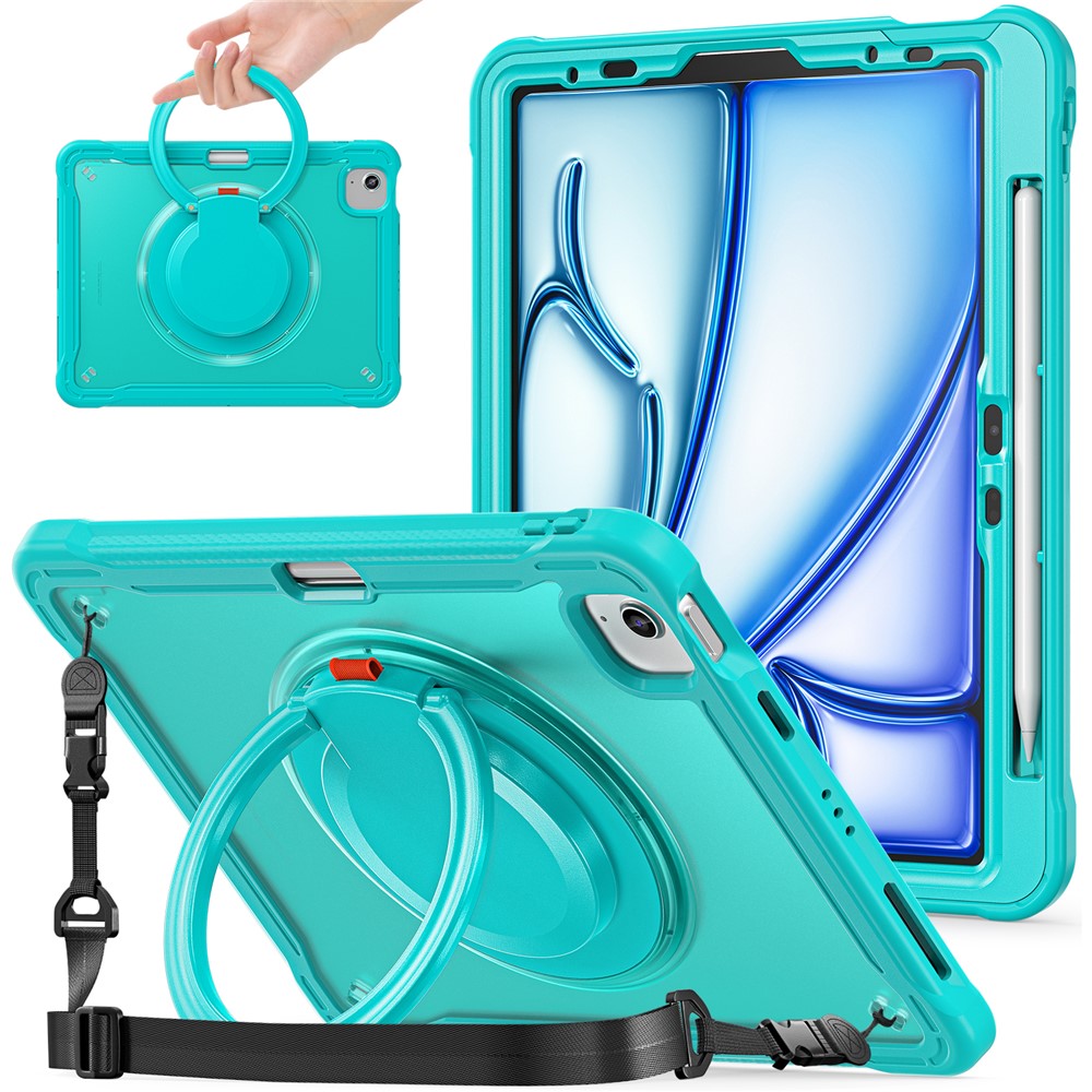 For iPad Air 11 (2025) / (2024) / Air (2022) / (2020) / Pro 11 (2022) / (2021) / (2020) / (2018) Kickstand Cover with Shoulder Strap - Baby Blue