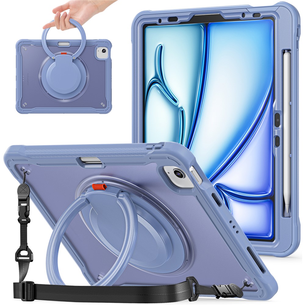 For iPad Air 11 (2025) / (2024) / Air (2022) / (2020) / Pro 11 (2022) / (2021) / (2020) / (2018) Kickstand Cover with Shoulder Strap - Lavender Grey
