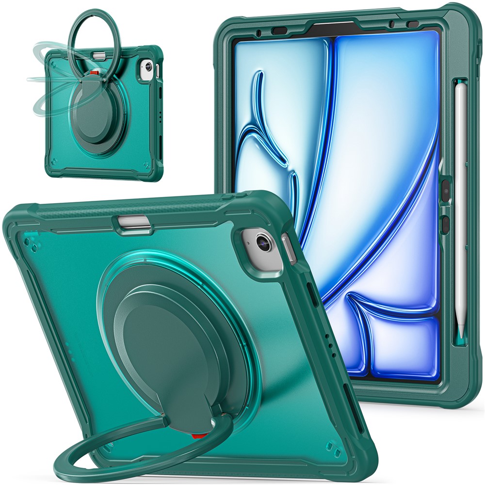 For iPad Air 11 (2025) / (2024) / Air (2022) / (2020) / Pro 11 (2022) / (2021) / (2020) / (2018) Case Rotary Kickstand Tablet Cover - Midnight Green