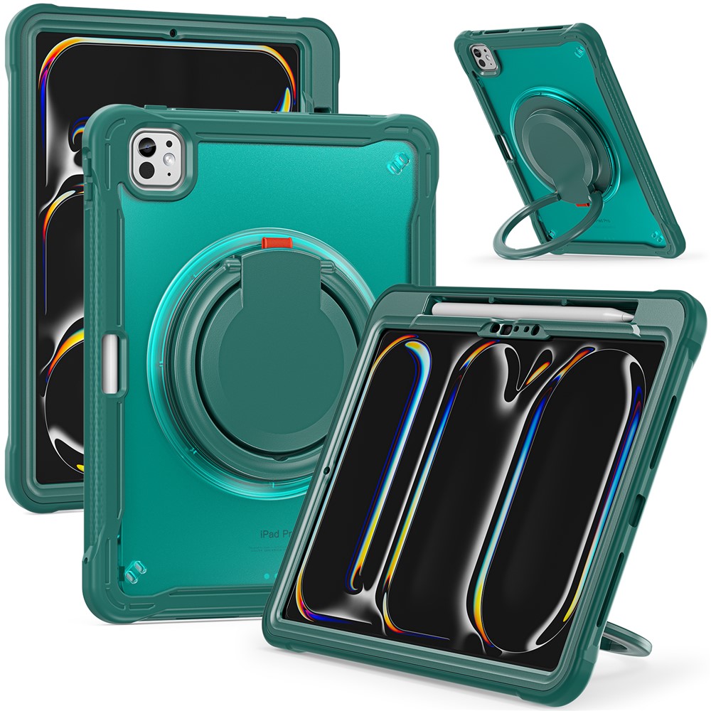 For iPad Pro 11 (2025) / 11 (2024) Case Rotary Kickstand PC+TPU+Silicone Tablet Cover - Midnight Green