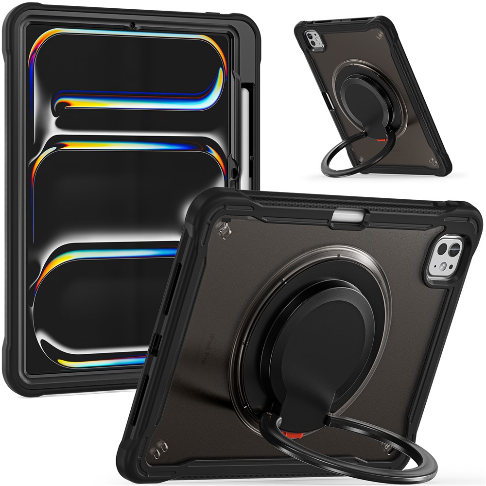 For iPad Pro 11 (2025) / 11 (2024) Case Rotary Kickstand PC+TPU+Silicone Tablet Cover - Black