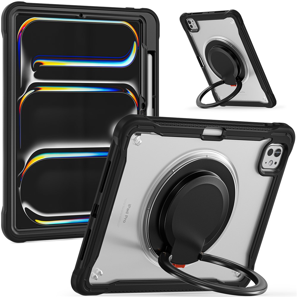 For iPad Pro 11 (2025) / 11 (2024) Case Rotary Kickstand PC+TPU+Silicone Tablet Cover - Transparent