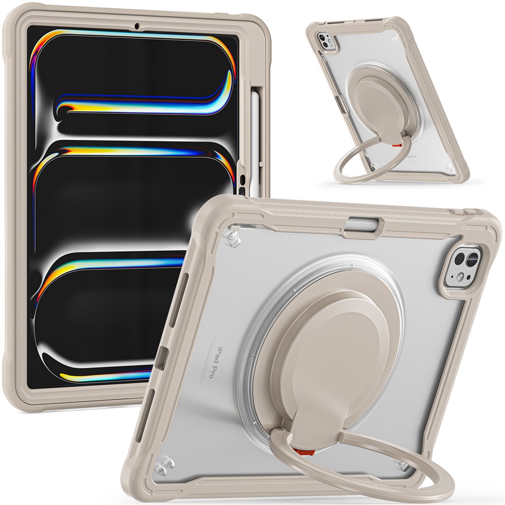 For iPad Pro 11 (2025) / 11 (2024) Case Rotary Kickstand PC+TPU+Silicone Tablet Cover - Khaki