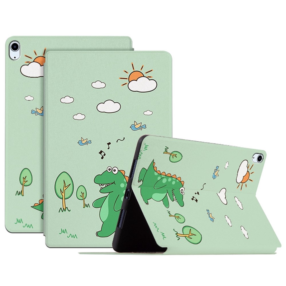 For iPad Air (2022)/(2020) Shockproof Stand Tablet Case Cartoon Pattern Printing PU Leather Auto Wake/Sleep Protective Cover - Walking Dinosaur