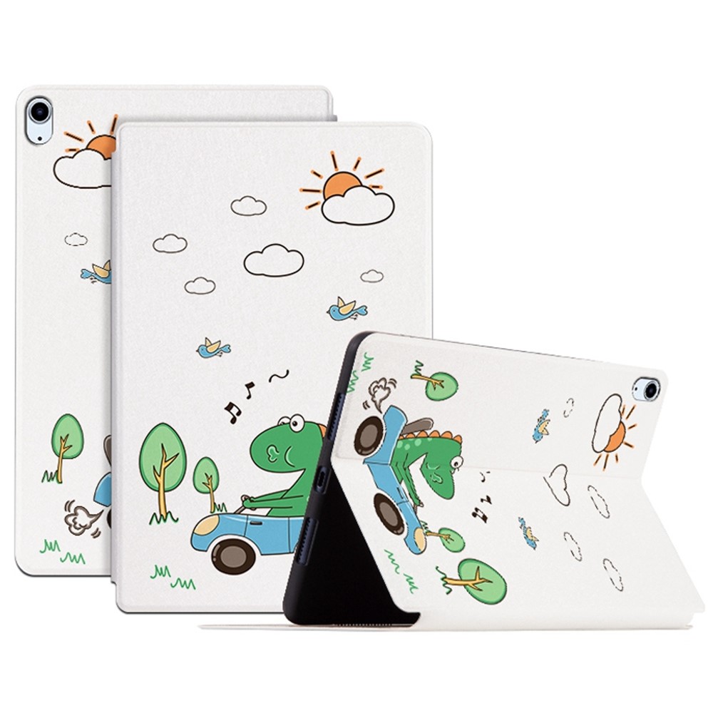 For iPad Air (2022)/(2020) Shockproof Stand Tablet Case Cartoon Pattern Printing PU Leather Auto Wake/Sleep Protective Cover - Driving Dinosaur