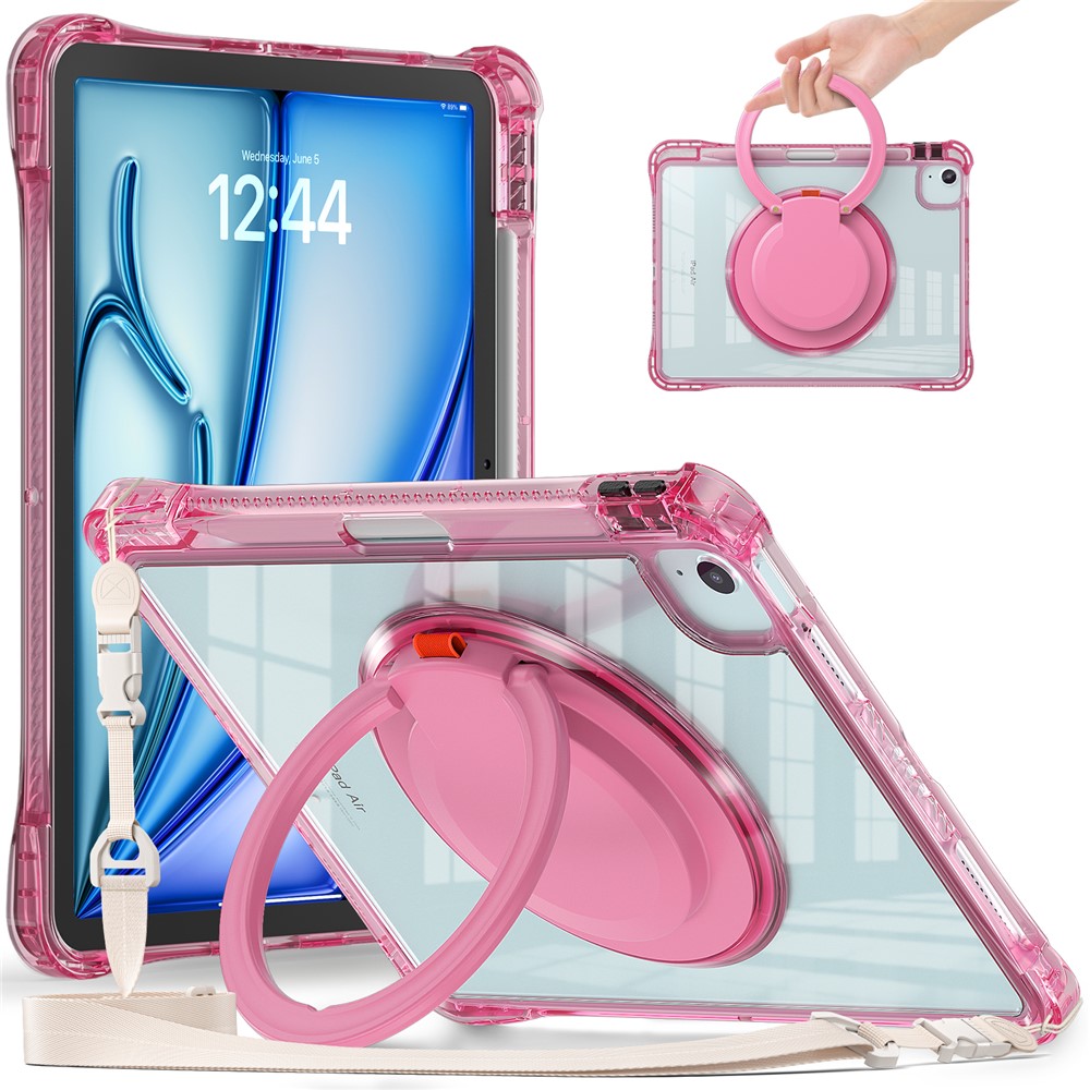 For iPad Air 11 (2025) / (2024) / Air (2022) / (2020) / Pro 11 (2022) / (2021) / (2020) / (2018) Case with Shoulder Strap Kickstand- Rose