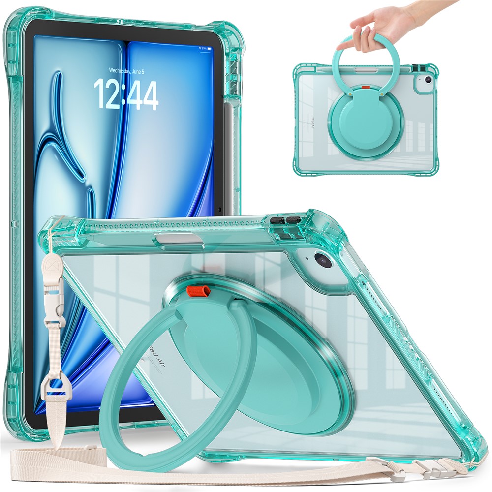 For iPad Air 11 (2025) / (2024) / Air (2022) / (2020) / Pro 11 (2022) / (2021) / (2020) / (2018) Case with Shoulder Strap Kickstand - Light Green