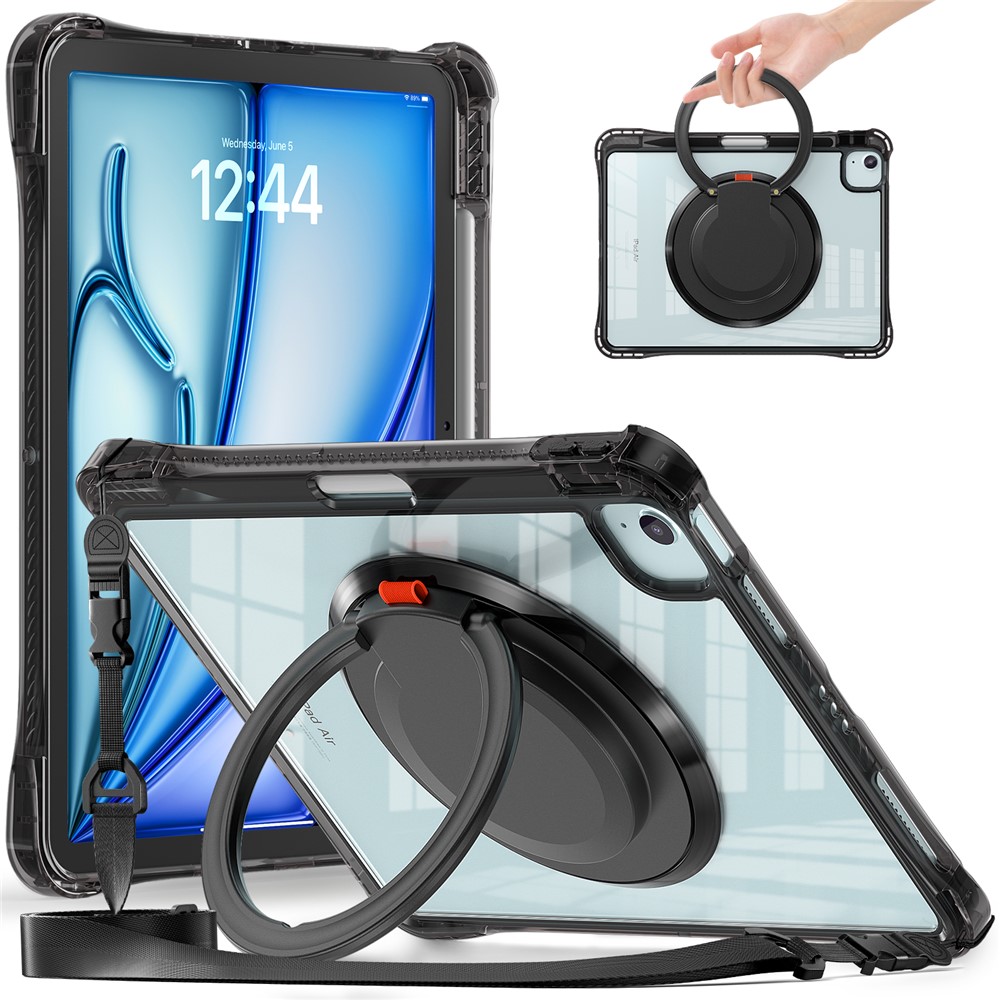 For iPad Air 11 (2025) / (2024) / Air (2022) / (2020) / Pro 11 (2022) / (2021) / (2020) / (2018) Case with Shoulder Strap Kickstand- Black