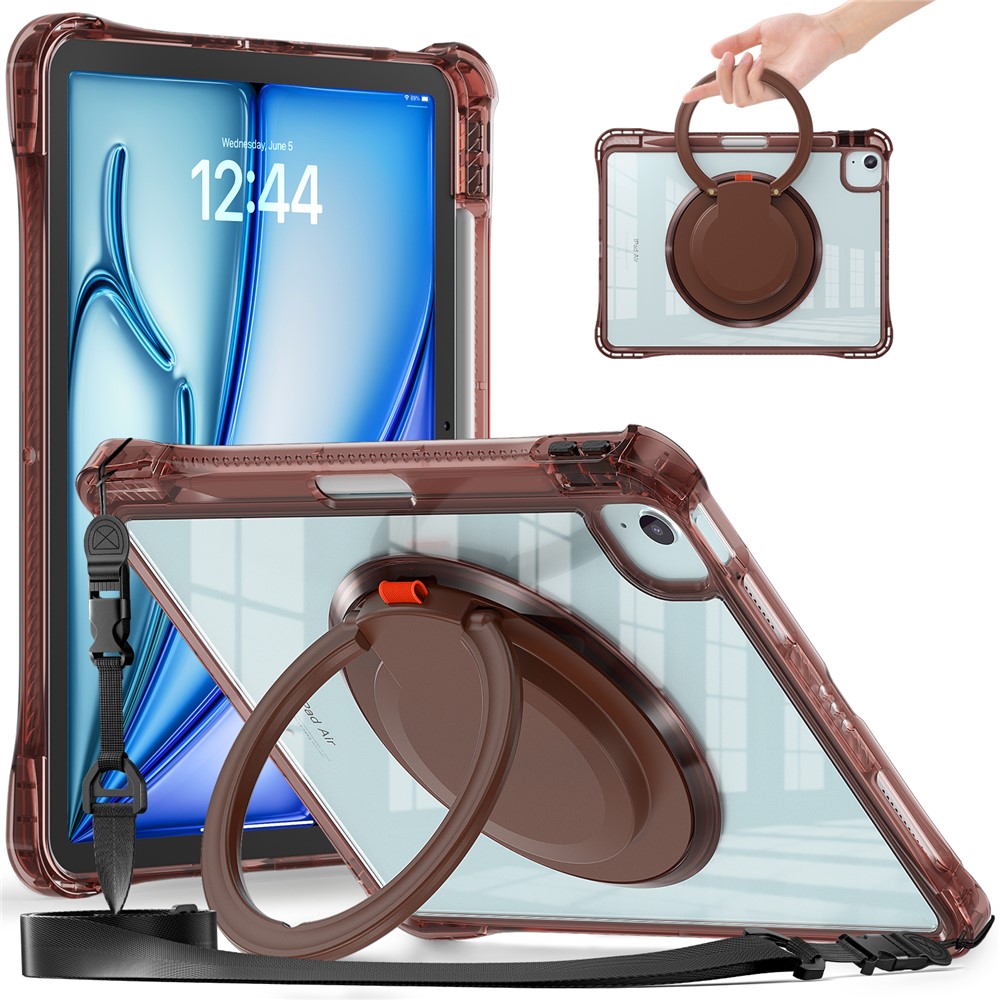 For iPad Air 11 (2025) / (2024) / Air (2022) / (2020) / Pro 11 (2022) / (2021) / (2020) / (2018) Case with Shoulder Strap Kickstand- Chocolate