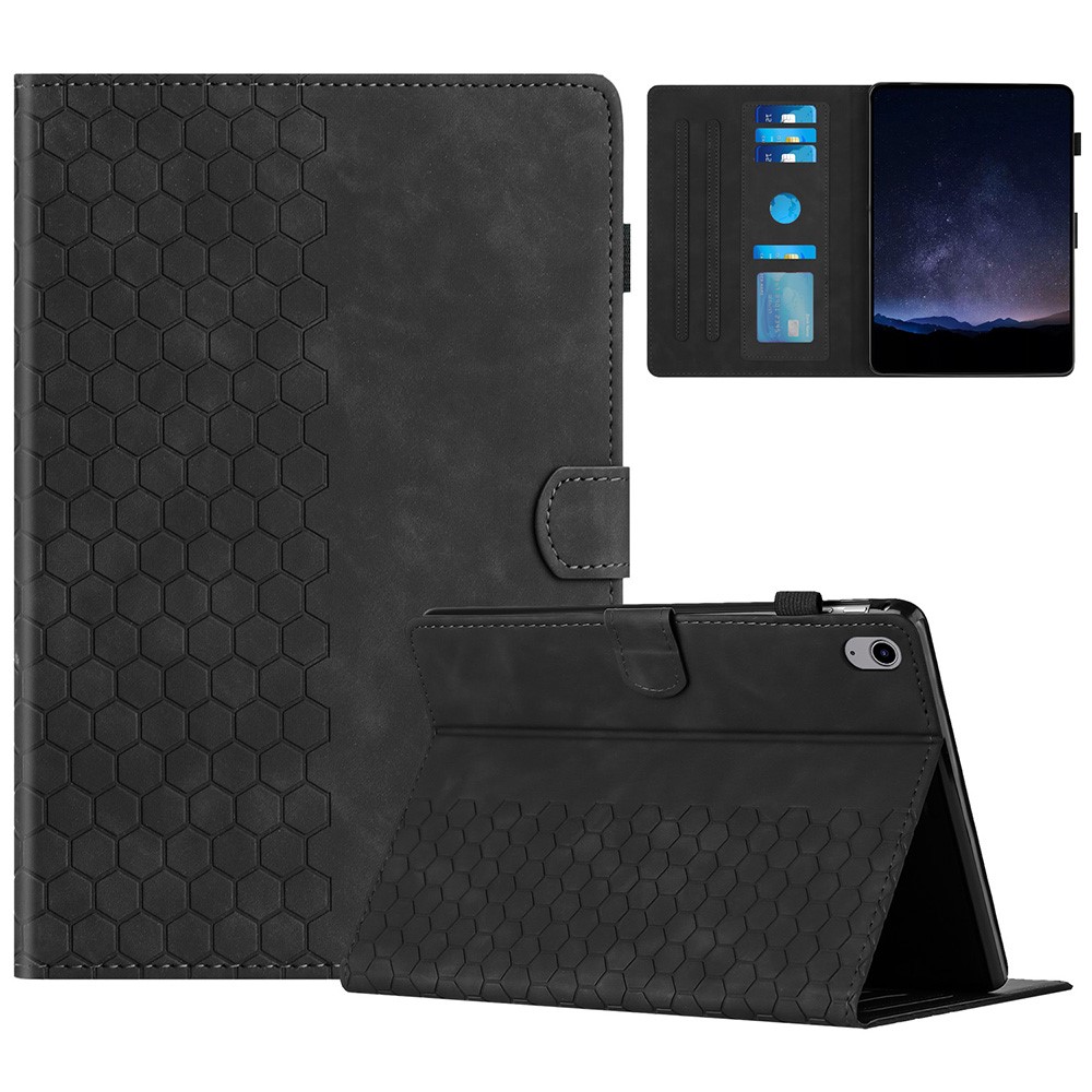 For iPad mini (2024) / mini (2021) Case Honeycomb Printed Leather Tablet Cover with Card Slot - Black