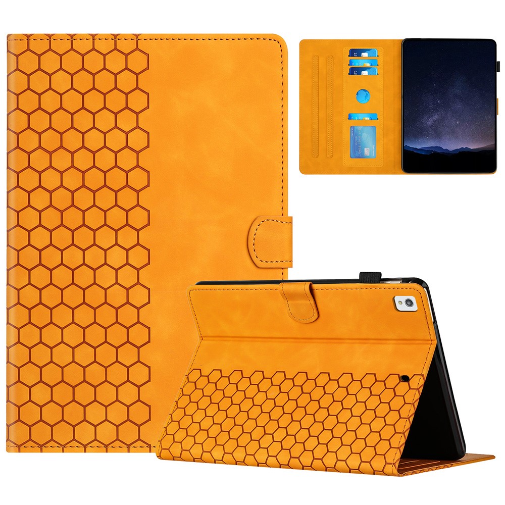 For iPad 10.2 (2021)  /  (2020)  /  (2019) Case Honeycomb Printed Leather Tablet Cover with Card Slot - Yellow