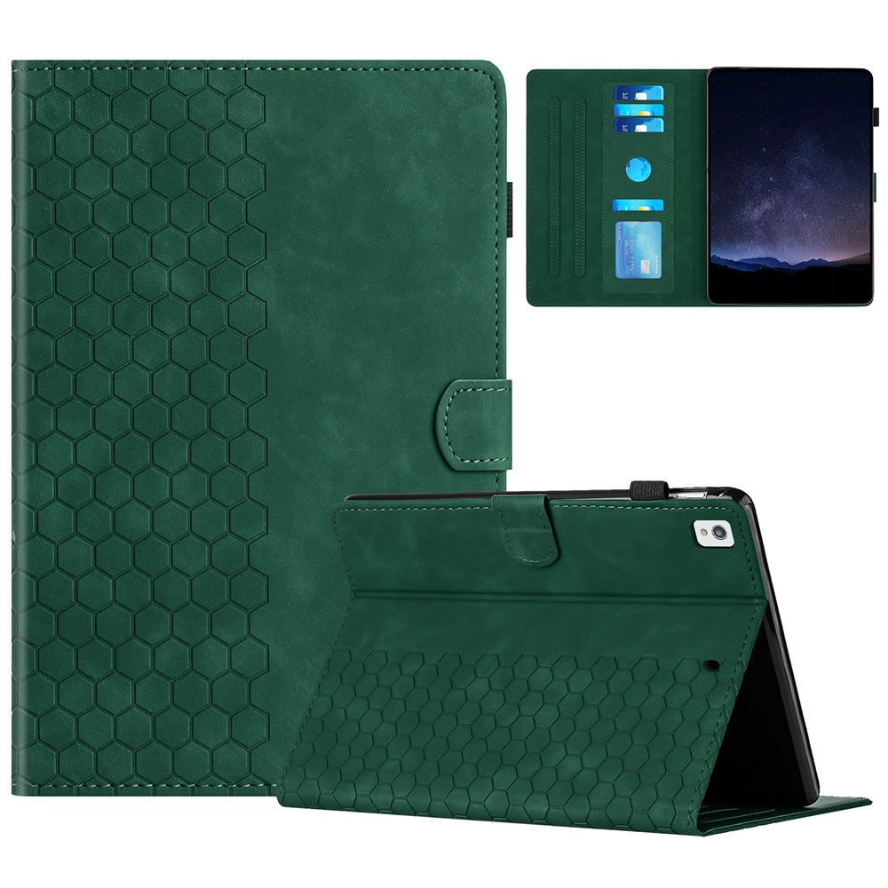 For iPad 10.2 (2021)  /  (2020)  /  (2019) Case Honeycomb Printed Leather Tablet Cover with Card Slot - Green
