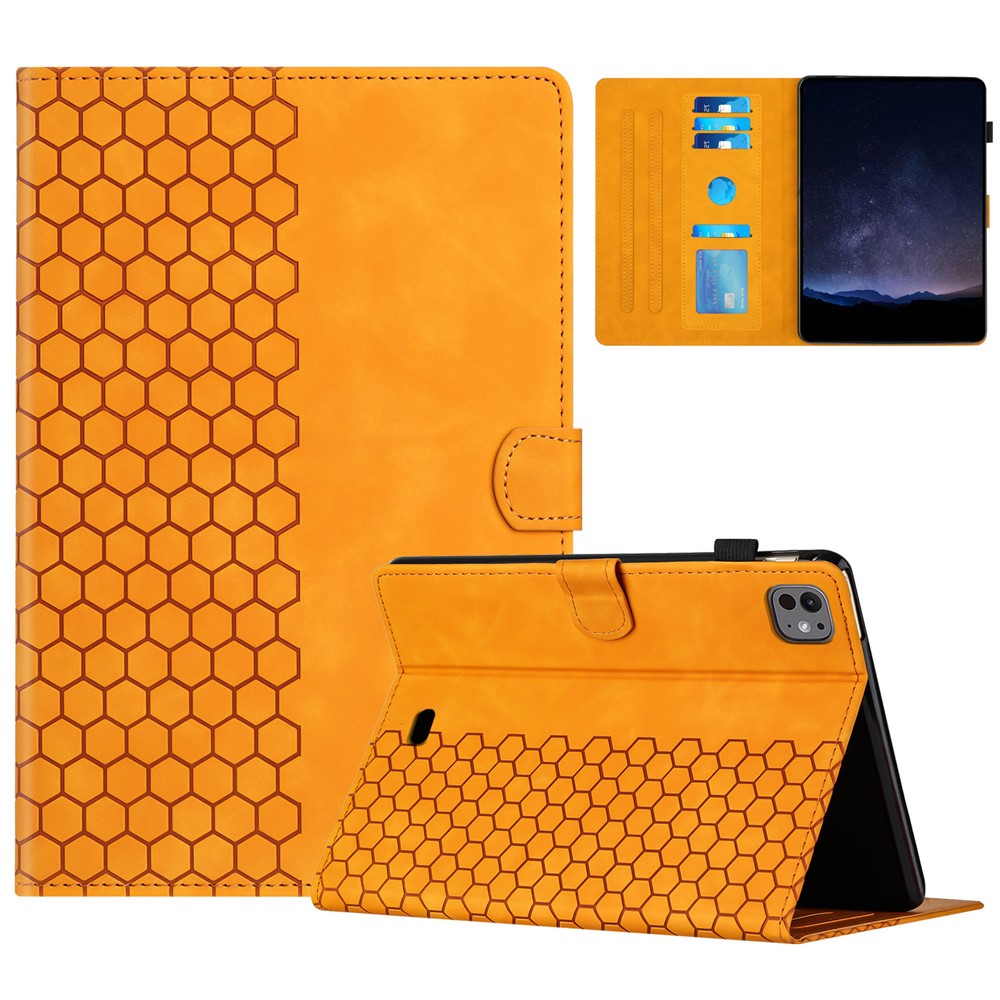 For iPad Air 11 (2025) / (2024) / Air (2022) / (2020) / Pro 11 (2022) / (2021) / (2020) / (2018) Case Honeycomb Printed Leather Tablet Cover - Yellow