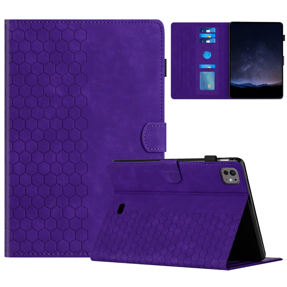 For iPad Air 11 (2025) / (2024) / Air (2022) / (2020) / Pro 11 (2022) / (2021) / (2020) / (2018) Case Honeycomb Printed Leather Tablet Cover - Purple