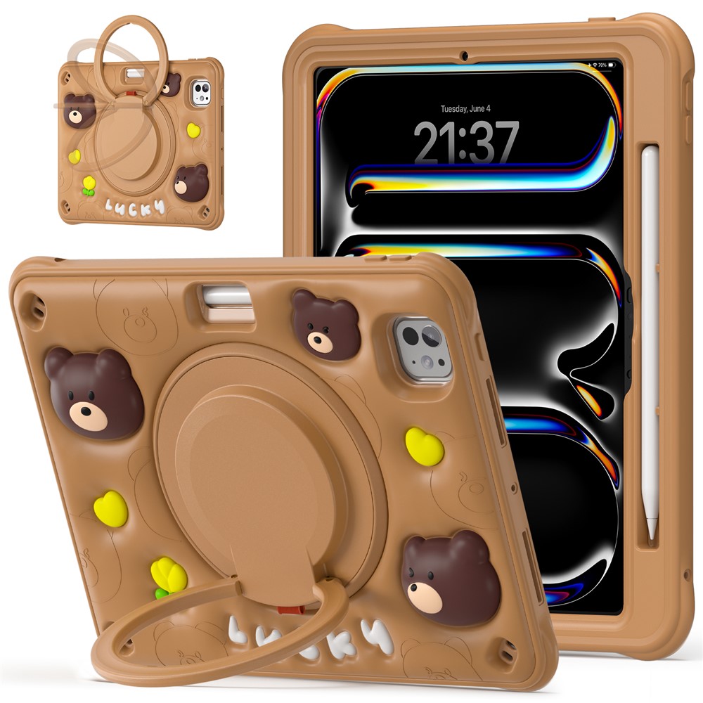 For iPad Pro 11 (2025) / 11 (2024) Case Kickstand PC+Silicone+TPU Cartoon Bear Tablet Cover
