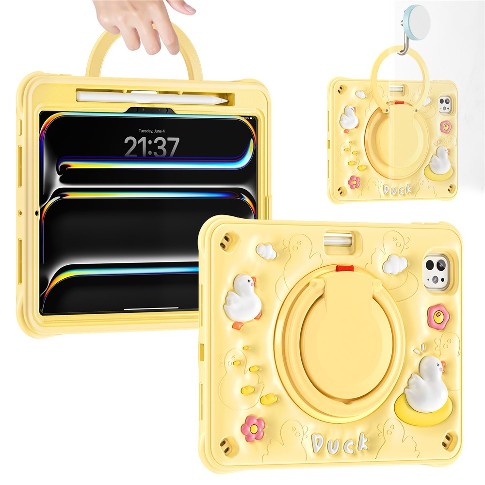 For iPad Pro 11 (2025) / 11 (2024) Case Cartoon Duck Kickstand PC+Silicone+TPU Tablet Cover