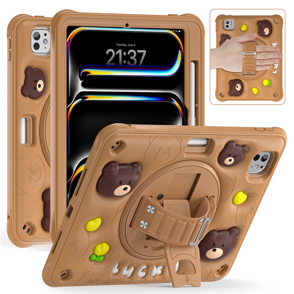 For iPad Pro 11 (2025) / 11 (2024) Case Bear Pattern PC+Silicone+TPU Kickstand Tablet Cover
