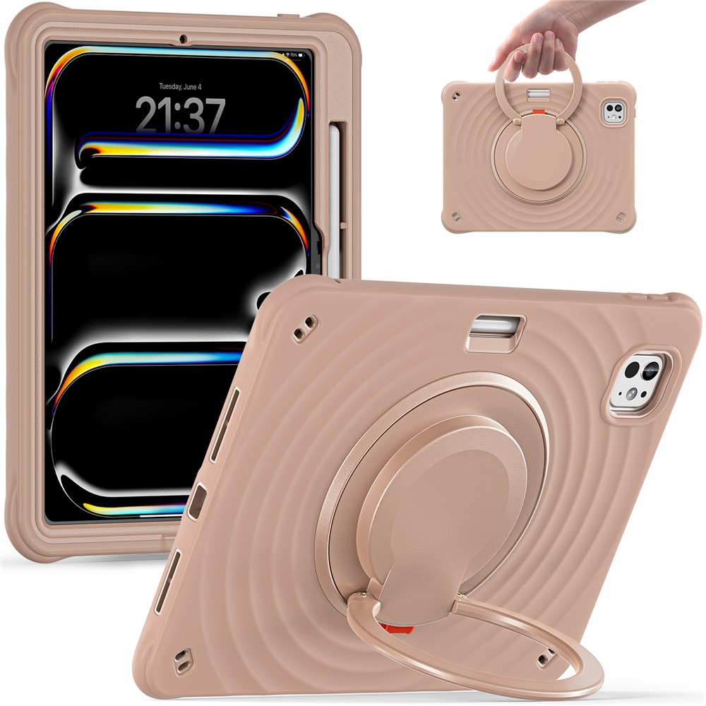 For iPad Pro 11 (2025) / 11 (2024) Case Rotatable Hand Grip Kickstand PC+Silicone+TPU Tablet Cover - Latte Color