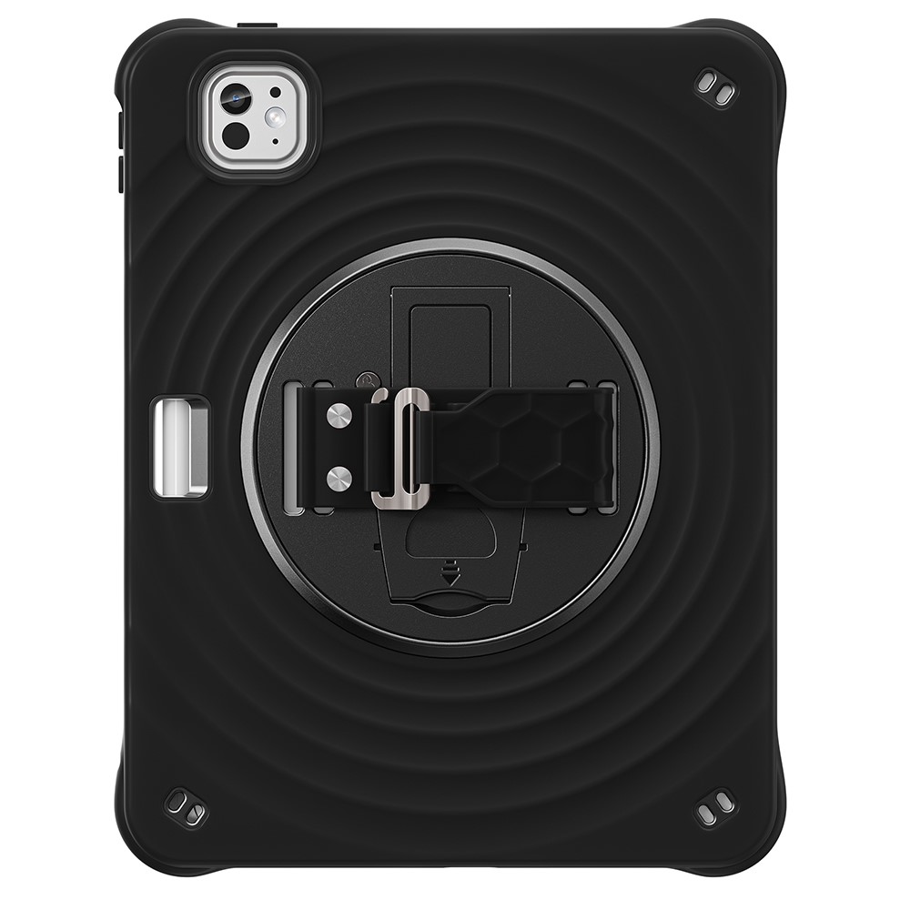 For iPad Pro 11 (2025) / 11 (2024) Case Hand Strap Kickstand TPU+PC+Silicone Tablet Cover - Black
