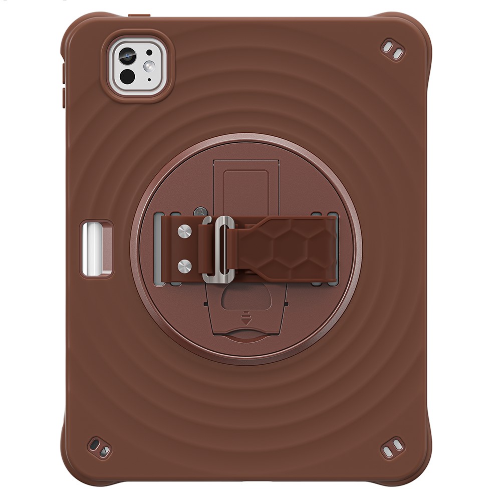 For iPad Pro 11 (2025) / 11 (2024) Case Hand Strap Kickstand TPU+PC+Silicone Tablet Cover - Chocolate Color