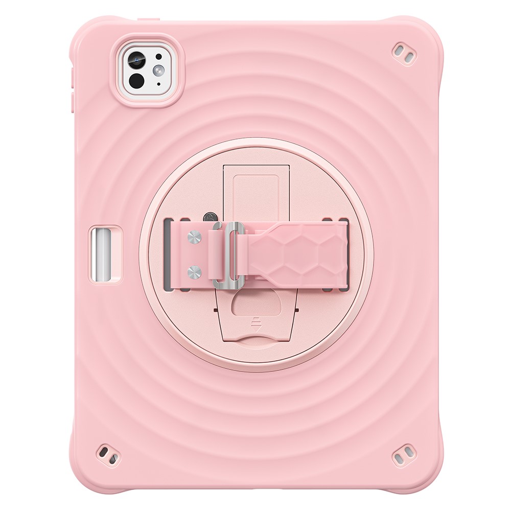 For iPad Pro 11 (2025) / 11 (2024) Case Hand Strap Kickstand TPU+PC+Silicone Tablet Cover - Pink
