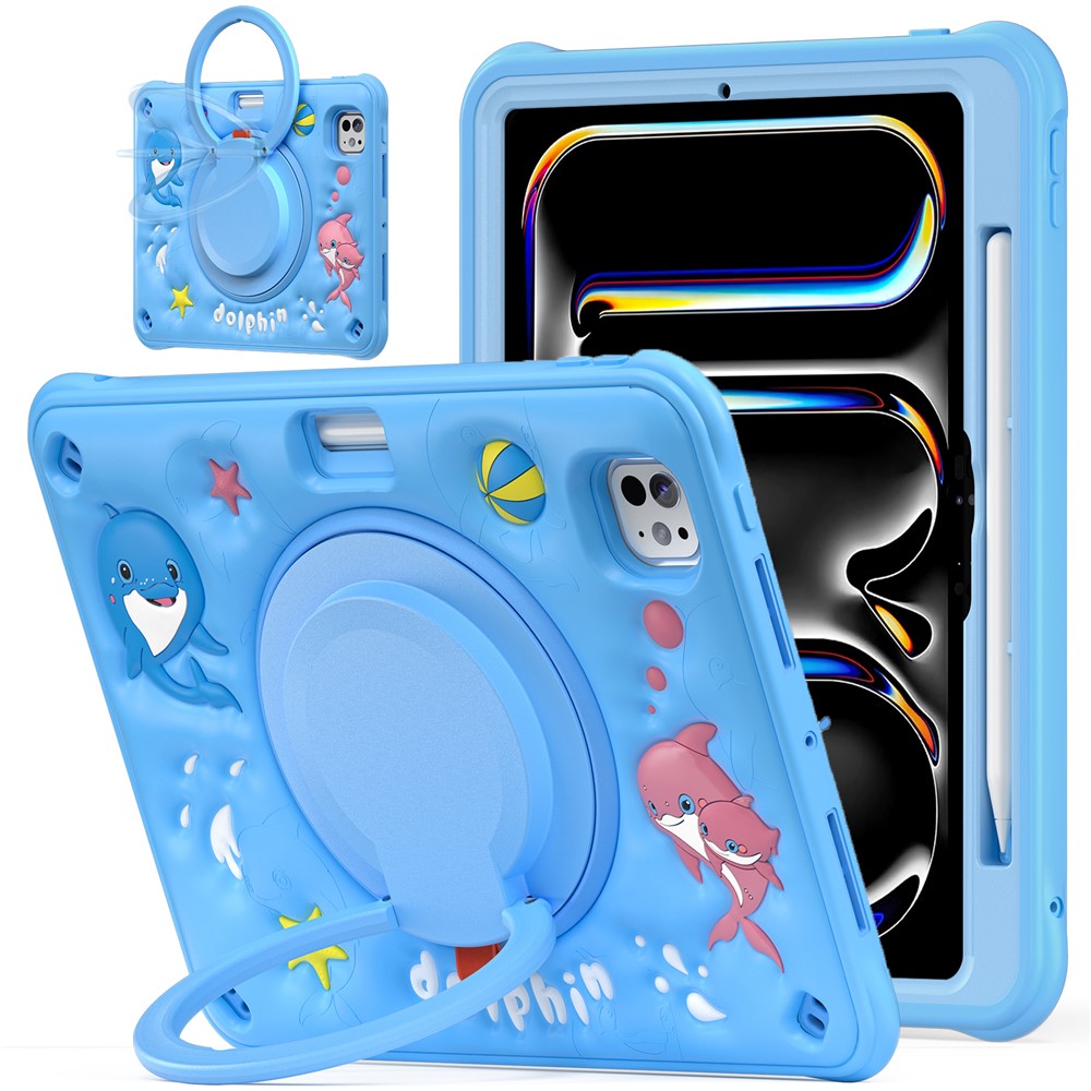 For iPad Pro 11 (2025) / 11 (2024) Case Cute Dolphin PC+Silicone+TPU Kickstand Tablet Cover