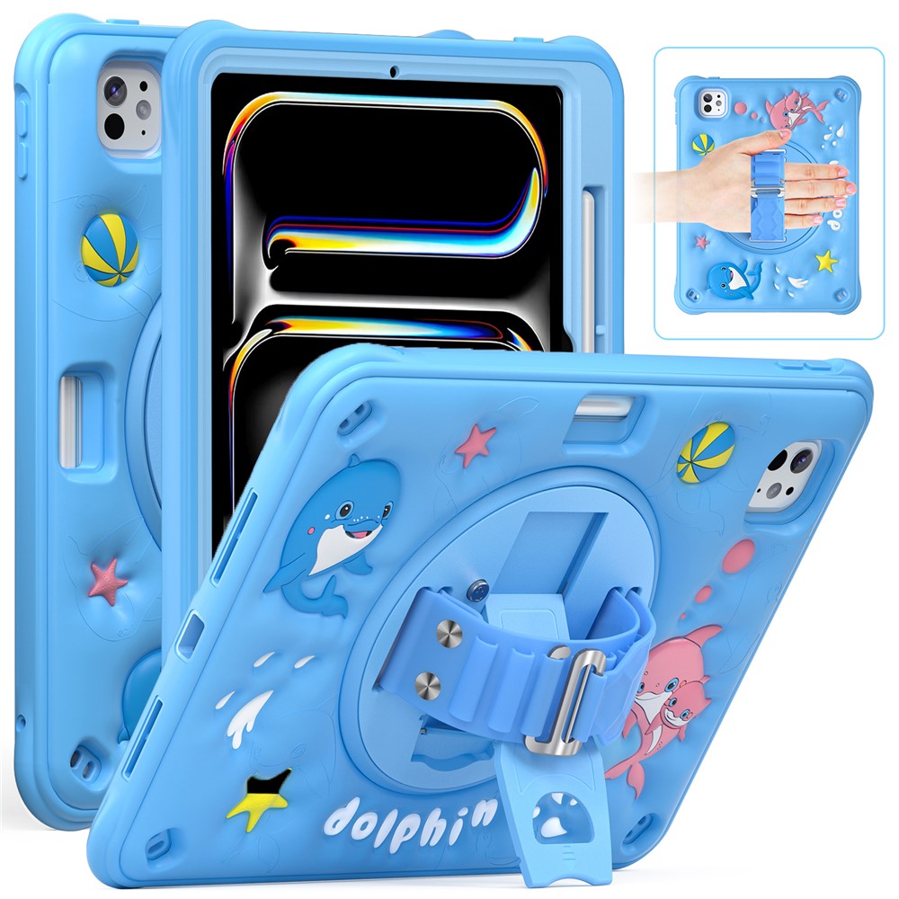 For iPad Pro 11 (2025) / 11 (2024) Case Cute Dolphin Kickstand PC+Silicone+TPU Tablet Cover
