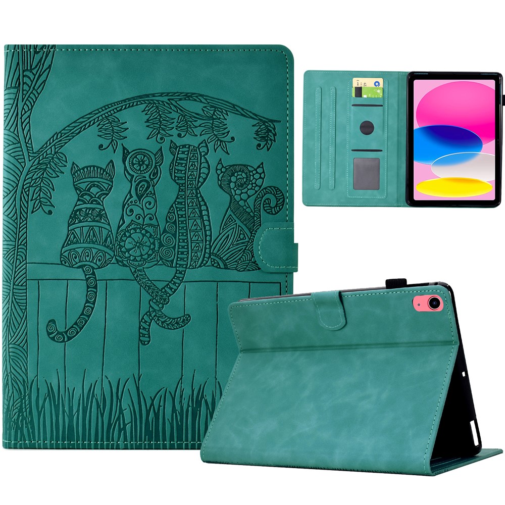 For iPad (2025) / 10.9 (2022) Case Cats Imprinted PU Leather Card Slots Tablet Cover - Baby Blue
