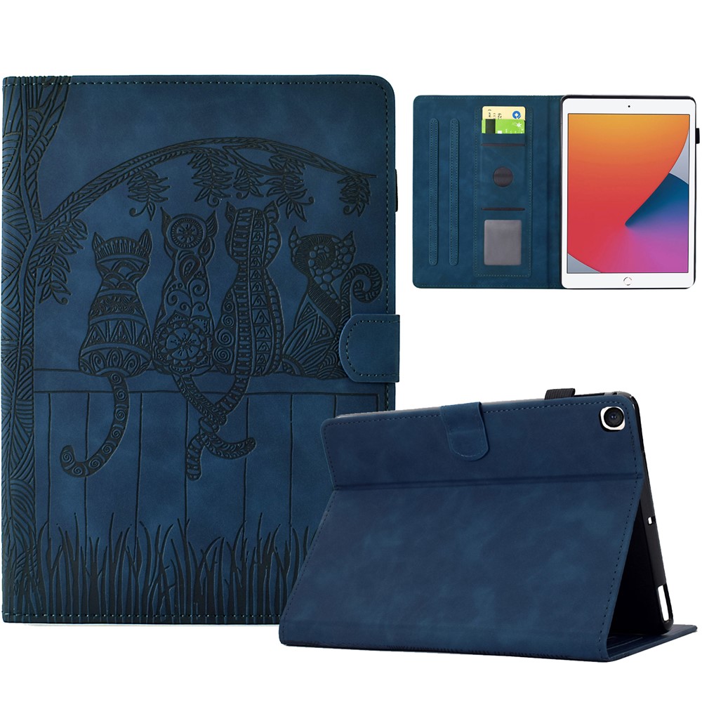 For iPad 10.2 (2020) / (2019) Case Cats Imprinted PU Leather Card Slots Tablet Cover - Dark Blue