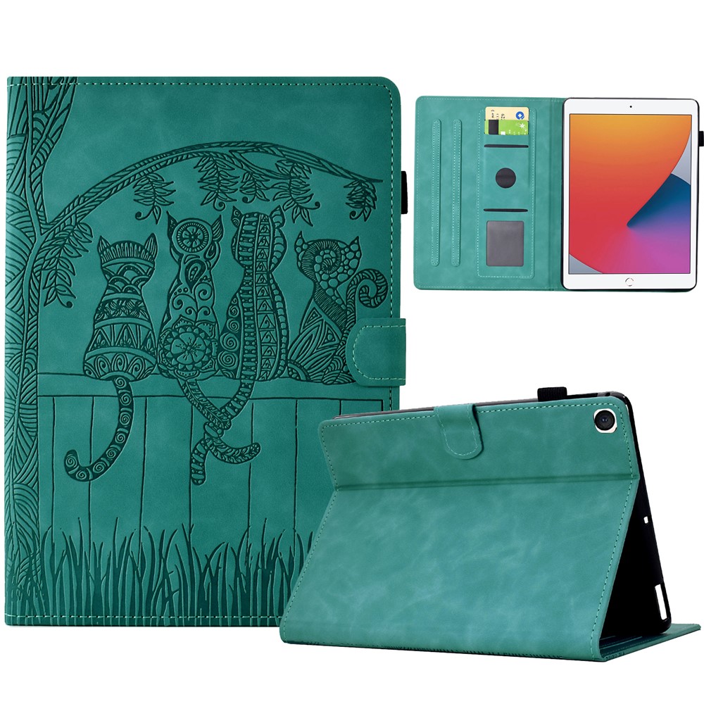 For iPad 10.2 (2020) / (2019) Case Cats Imprinted PU Leather Card Slots Tablet Cover - Baby Blue