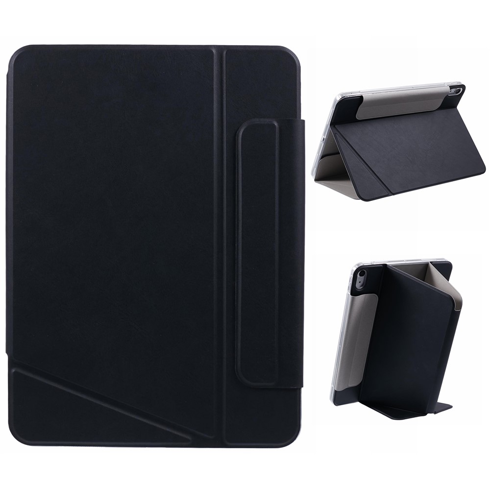 For iPad Air (2022) / (2020) Case Multiple Viewing Stand PU Leather Detachable Tablet Cover - Black