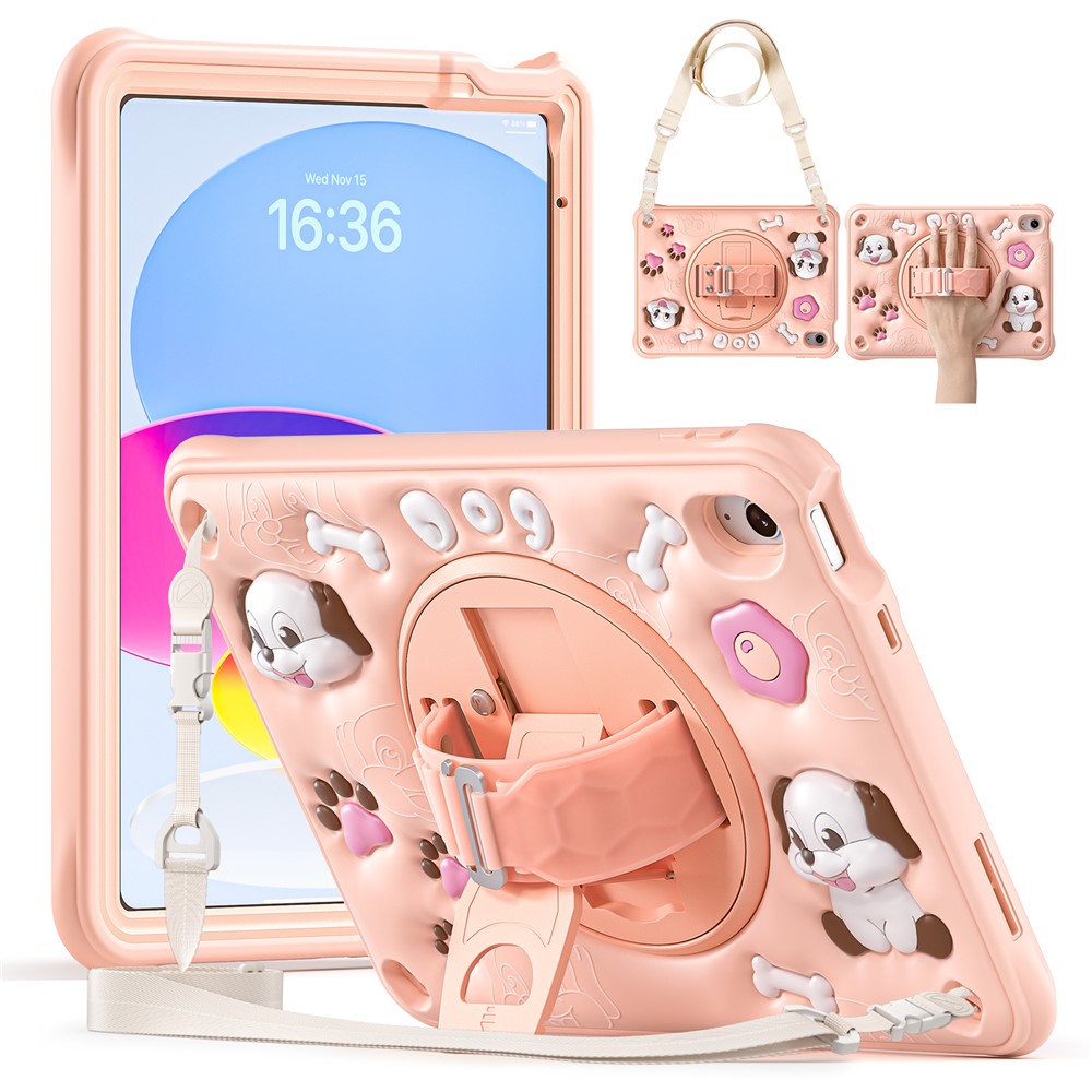 For iPad (2025) / 10.9 (2022) Case with Shoulder Strap Kickstand Cute Dog PC+Silicone+TPU Tablet Cover