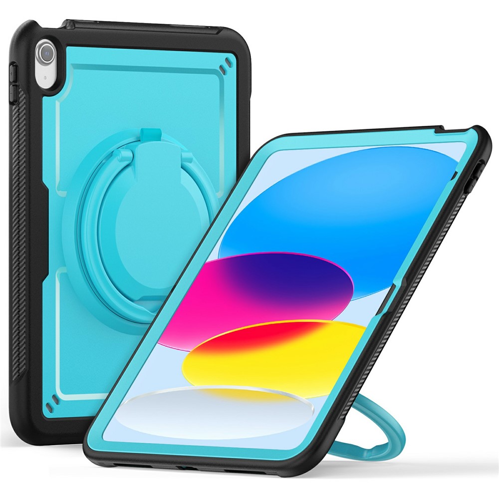 For iPad (2025) / 10.9 (2022) Case PC+TPU Kickstand Tablet Cover with Pencil Holder, Shoulder Strap - Baby Blue