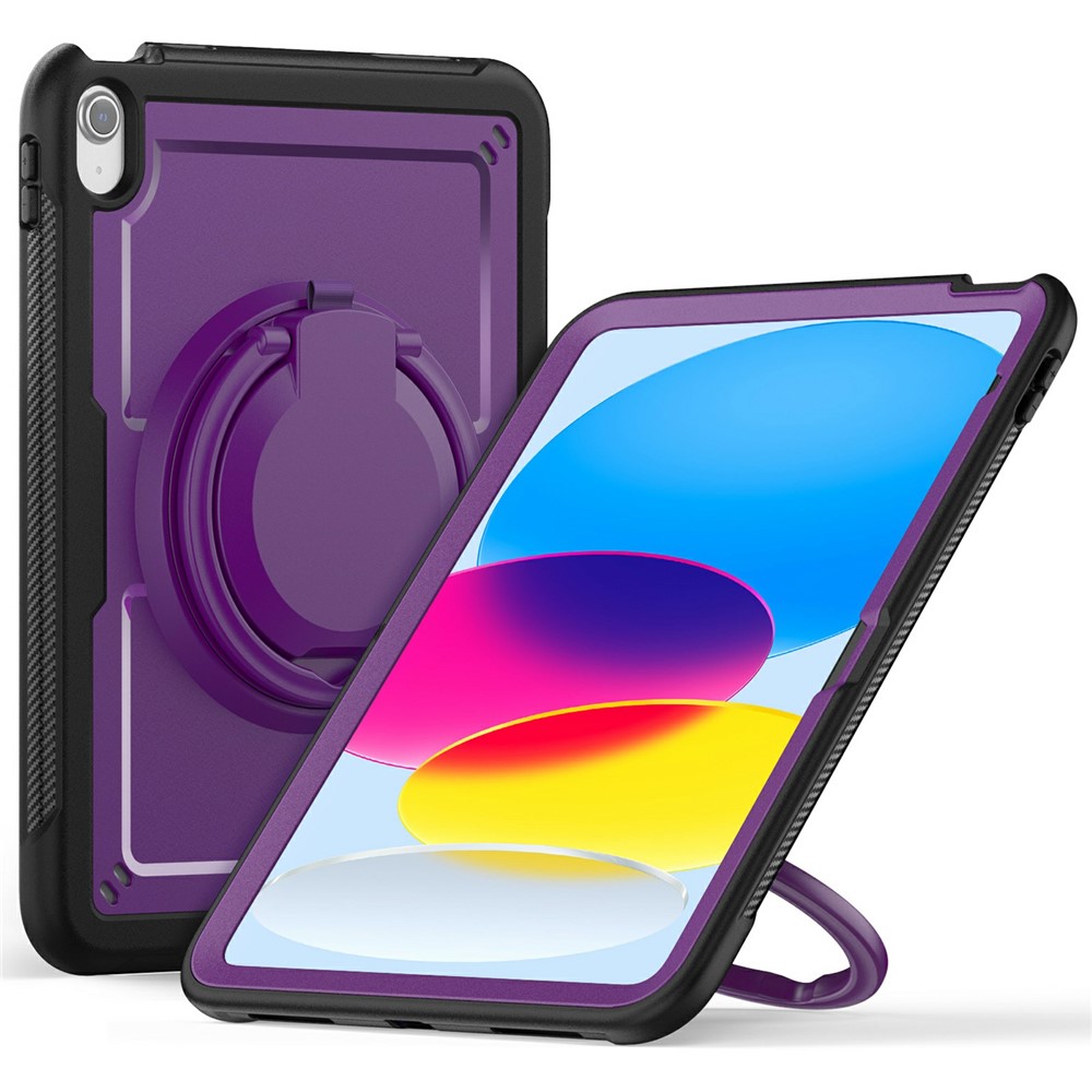 For iPad (2025) / 10.9 (2022) Case PC+TPU Kickstand Tablet Cover with Pencil Holder, Shoulder Strap - Purple