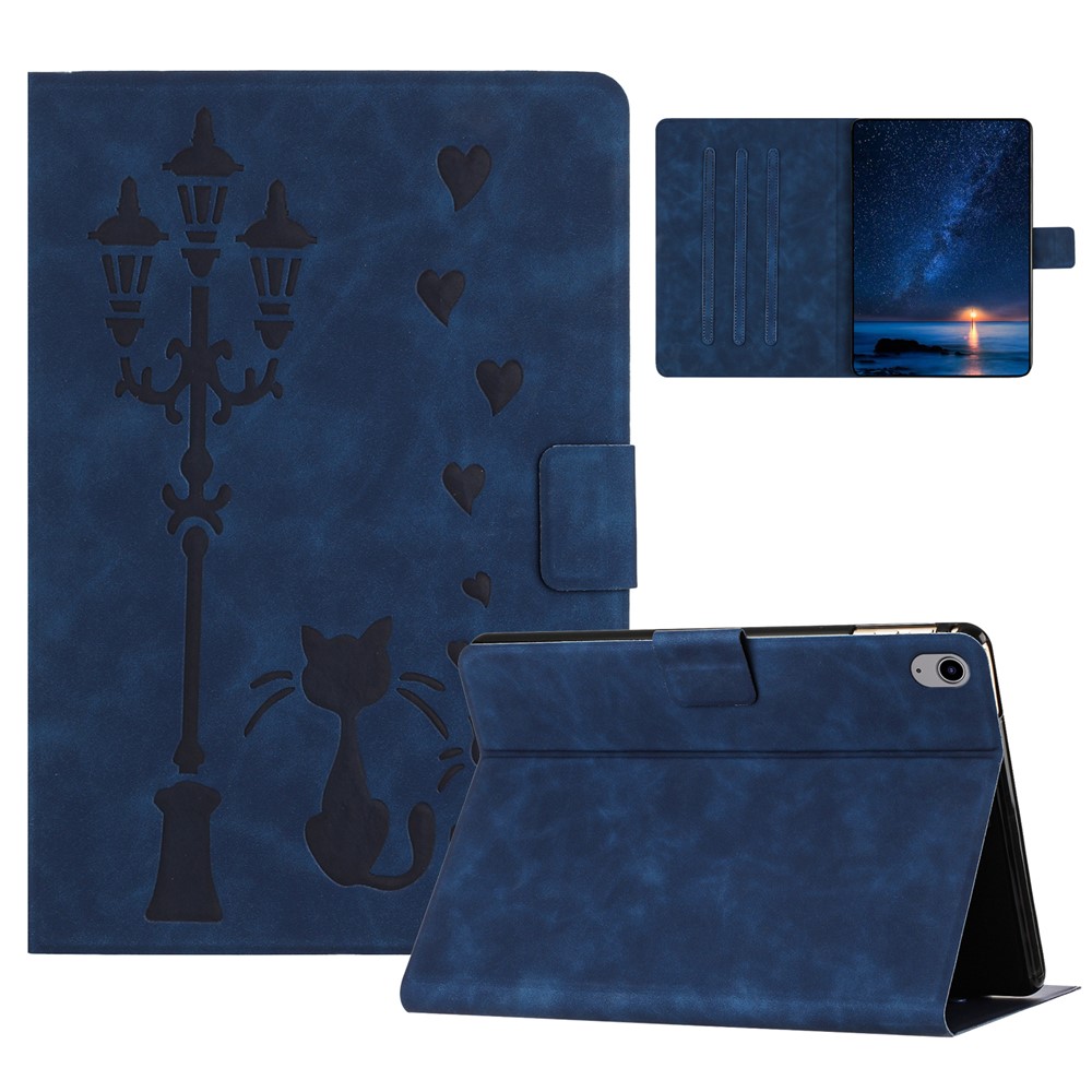 For iPad (2025) / 10.9 (2022) Case Couple Cat Imprinted Microfiber Leather Smart Tablet Cover - Blue